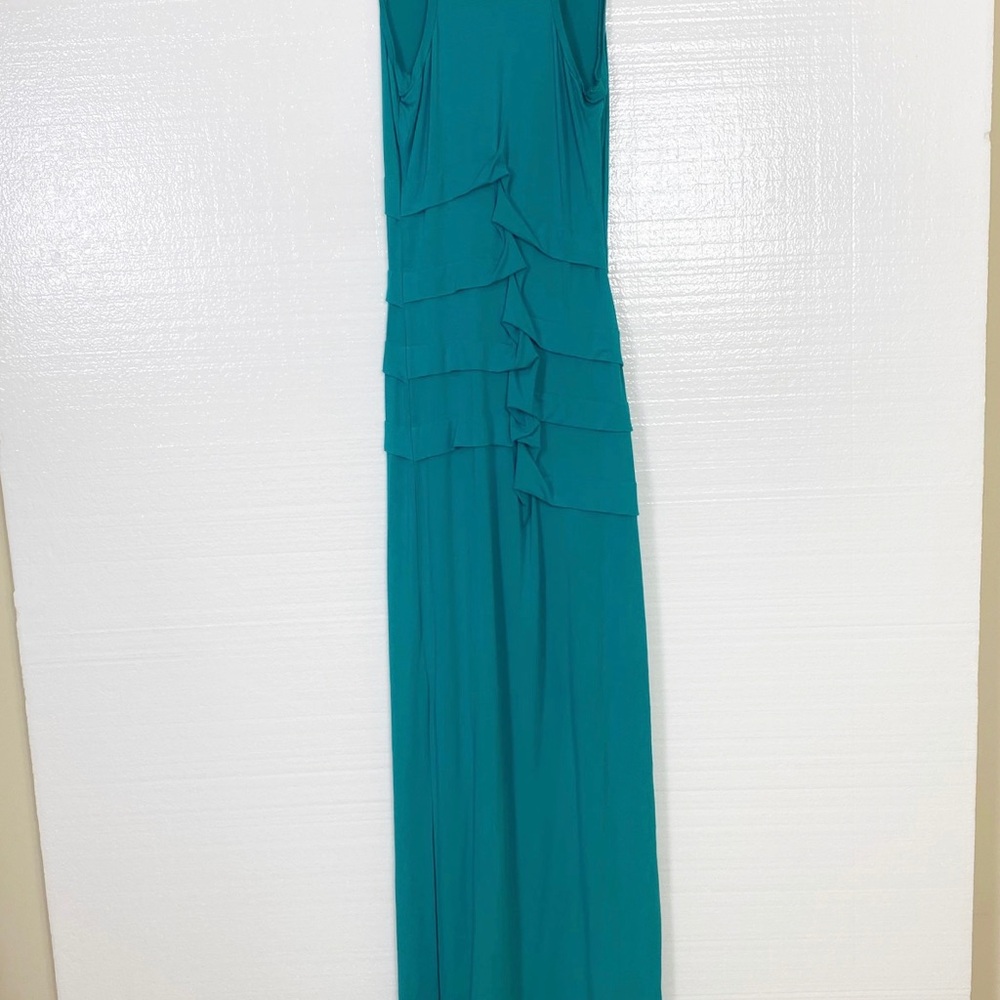 Artelier Nicole Miller Maxi Dress Turquoise Green Stretch tucked Maxi Size Small - Picture 5 of 10
